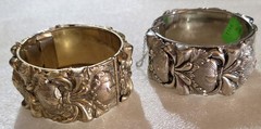 Vintage signed Vargas Whiting & Davis High Relief Hinged Cuff Bracelets