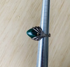 Malachite Sterling Silver MCM Scandinavian Denmark Norway Vintage Adjustable