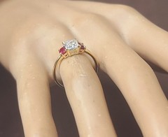 14K Yellow Gold Engagement Three Stone Ring 1.01CT.Natural Princess Cut Diamond