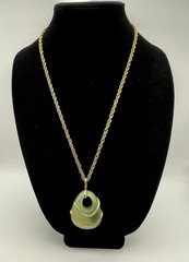 Vintage Faux Jade Gold Tone Pendant Chain Necklace