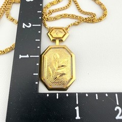 Vintage Gold-Tone Double Chain Necklace With Engraved Floral Pendant 24″ Length