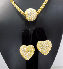 Joan Rivers Crystal Pave Sliding Ball Pendant Necklace and Heart Clip Earrings