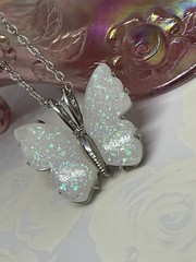 Silver Fire Opal Butterfly Anniversary Birthday Wedding White Gift Memorial Brid