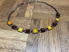 Vintage Polish Baltic Amber Necklace Sterling Silver 925 Mid Century Modern