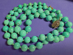 Antique Chinese Export stone beaded Sterling Gold Plated closure necklace 26.5