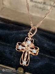 Vintage 1990-s 14 CT Rolled Gold Cross Pendant on Chain-Hallmarked 585 RG