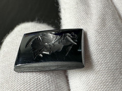 VINTAGE INTAGLIO WARRIOR ON METALLIC BLACK (HEMATITE?) LOOSE RECTANGLE N338