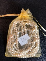 Vintage Peach Cream Cultured Pearl Multi Strand Necklace +Stretch Bracelet P9