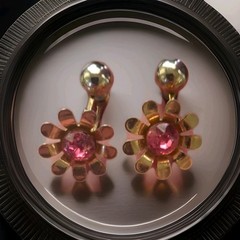 Vintage Gold Tone Pink Rhinestone Flower Screw Back Earrings Unsigned Retro…