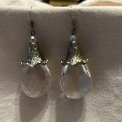 Vintage Opaline Glass Dangle Earrings Silver Tone
