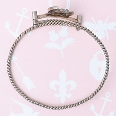 Antique Victorian Crescent Moon Swallow Bird Turquoise Sterling Silver Bracelet
