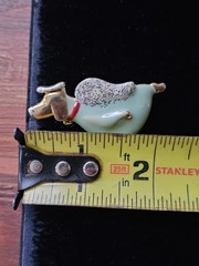 Vtg Brooch Angel Puppy Dog Gold Tone Enamel Metal Glittery Wings Signed AAI
