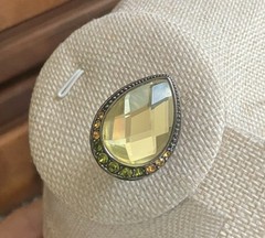 HSN Designer Signed M & CN Multi Gemstone Yellow Teardrop Faceted Cocktail Ring