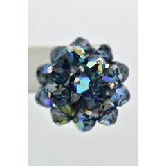 Vintage Crystal Clip On Earrings Deep Navy Blue AB Cluster Glamour 1950s A24