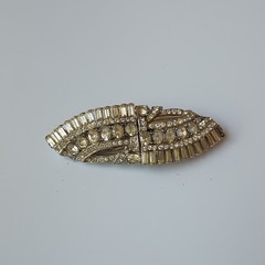 Gold Tone Clear Baguette Rhinestone Dress/Scarf Clip Set 2pc w/ Connector Bar