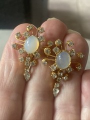 Judy Lee Brooch Clip On Earrings Opalite Opaline Moonglow Glass Rhinestone Demi