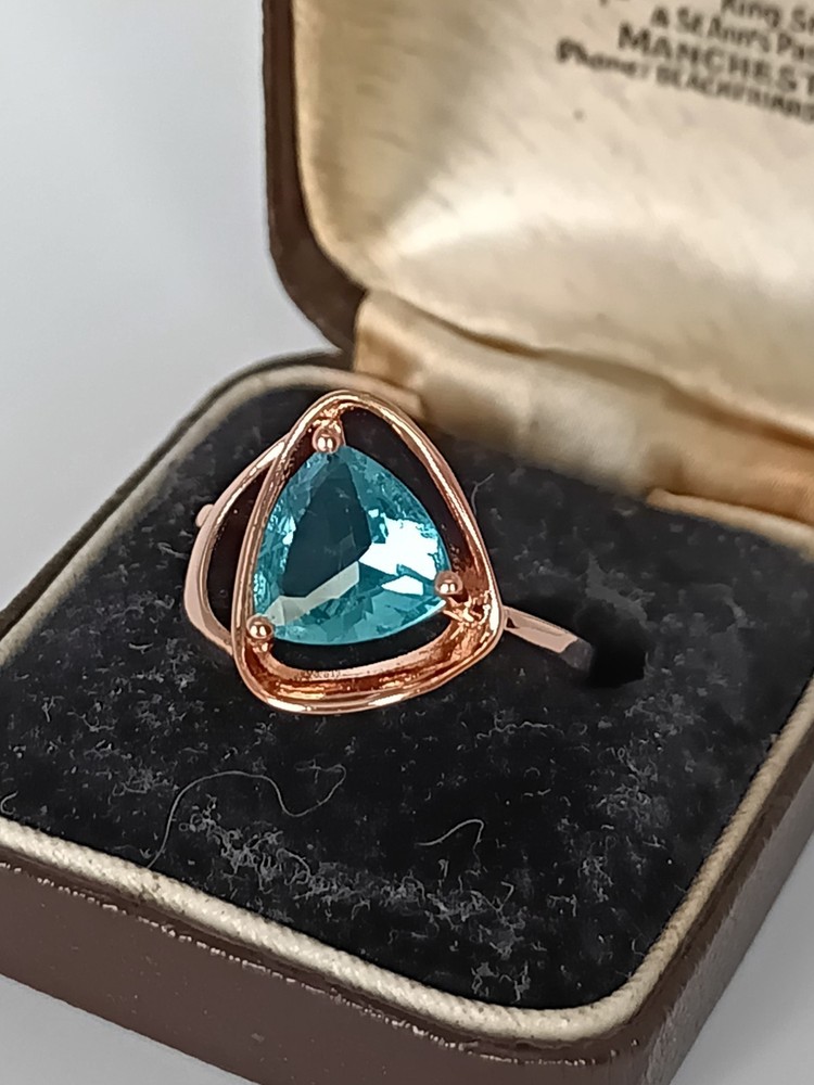 Vintage 1990-s 14 Ct Rolled Gold Blue Topaz Ring Size UK N US 6 3/4- Hallmarked