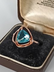 Vintage 1990-s 14 Ct Rolled Gold Blue Topaz Ring Size UK N US 6 3/4- Hallmarked