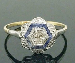 Art Deco Style Lab Created Diamond & Sapphire Anniversary 14K Gold Finish Ring