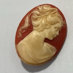 Oval Cameo Lady Portrait Brooch Pin – Orange & Cream, Women’s