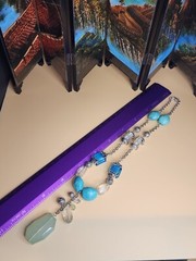 Vintage NINA RICCI Necklace Green Faceted Lucite Blue Glass Pendant 18″Avon