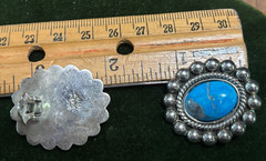 Vintage Mexico Turquoise 925 Silver EARRINGS Clip Back Ovals Bead & Rope Trim