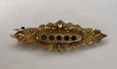 Antique Etruscan English 9k Yellow Gold & Rose Cut Diamond Mourning Brooch/Pin