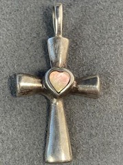 Vintage Cross Pearl Heart Estate Fine Jewelry Pre-owned Sterling Silver