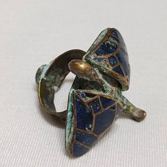Egyptian Brass Ring Blue Turquoise Cabochon Handmade Vintage Style Jewelry