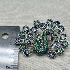 Cobalt Blue Statement Pendant Necklace Set Peacock Brooch Earrings Art Deco Look