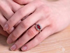 2Ct Art Deco Style Lab Created Ruby & Diamond Wedding 14K White Gold Finish Ring