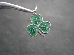 Small Lucky Irish Shamrock Vintage Sterling Silver Enamel Bracelet Charm Pendant