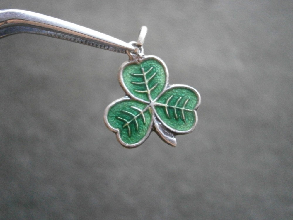Small Lucky Irish Shamrock Vintage Sterling Silver Enamel Bracelet Charm Pendant