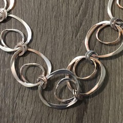 Charming Charlie Statement Necklace Interlocking Ovals Silver Copper Tone