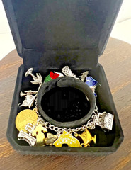Vintage Charm Bracelet 1980s Style with 18 charms. 6.5″ 45.8 grams Sterling, GF