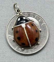 Vintage Sterling Silver Enamel Ladybug Charm Good Luck Gilt Scandinavian Style