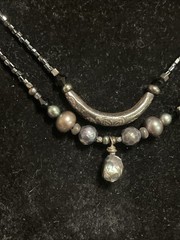 Vintage Boho Sterling Silver Beaded Baroque Pearl Necklace 18”