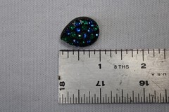 Vintage Blue Green Rhinestone Brooch & Clip Earrings Set Black Japanned Metal