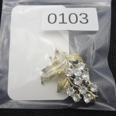 Vintage Coro Brooch Rhinestone Grape Cluster Vine Leaf Gold Tone