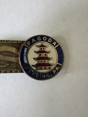 Vintage Pagoda Reading PA Enamel Tie Bar/Clip Silver Blue Round Signed 2.25in