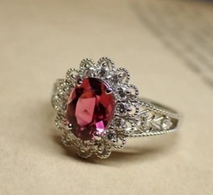 2.5Ct Art Deco Style Lab Created Diamond Ruby Engagement 14K White Gold FN Ring