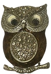 Vintage Rhinestone Owl Brooch Pin Gold Tone Brown Enamel Retro Costume Jewelry