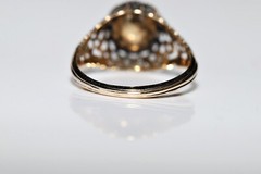 Antique Ottoman Circa 1900s 14k Gold Natural Rose Cut Diamond Enamel Ring