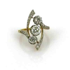 2CT Round Cut Moissanite Trilogy Vintage Engagement Rings 14K Yellow Gold Plated