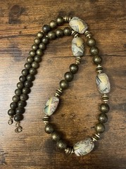 Vintage 1970s Japanese Artisan Brass & Cloisonné Enamel Bead Necklace Statement