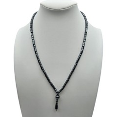 Vintage Necklace Hematite Y Drop Gunmetal Gray Black Color Tone 18″ SKU 3469