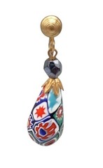 Venetian Millefiori Dangling Screwback Earrings Gold Teardrop Art Glass Vtg
