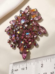 Gorgeous Large Vintage Pink Rhinestone Cluster Brooch Navette Floral Spray Pin