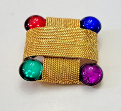 1980s vintage large gold tone multi color cabochons rope brooch pin
