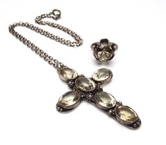 Vintage Stering Silver Quartz Ring Necklace SET